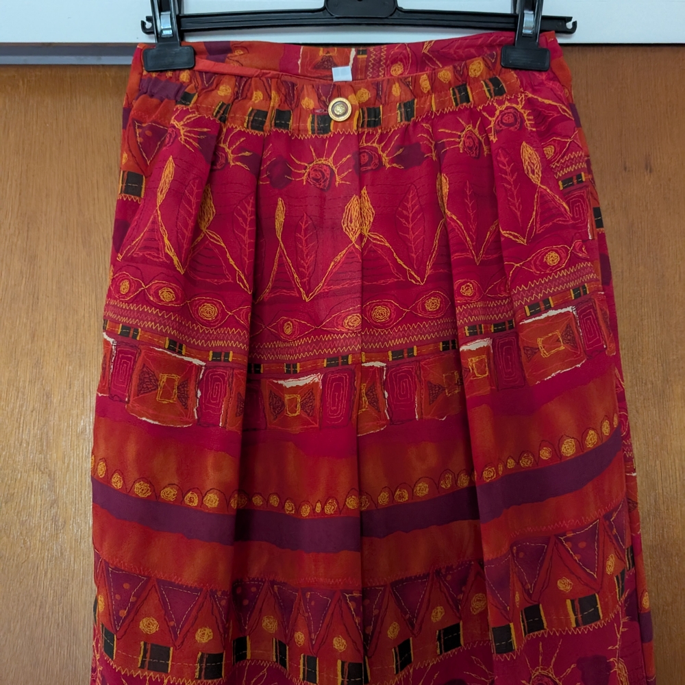 Vintage Bohemian Print Wide Leg Pants - Red and Orange Abstract Size Large - Picture 7 of 10